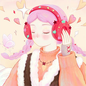 Girl Wearing Headphones 40*40CM(Picture) Full AB Round Drill Diamond Painting