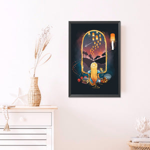 Quiet Night Girl And Kongming Lantern 40*60CM(Picture) Full AB Round Drill Diamond Painting