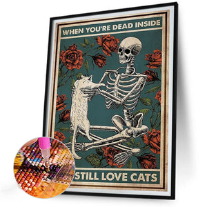 Love Cat Skeleton 30*40CM(Canvas) Full Round Drill Diamond Painting