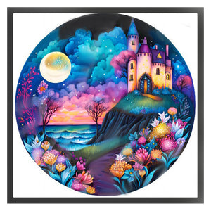 Castle By The Sea Under The Moon - 50*50CM 11CT Stamped Cross Stitch