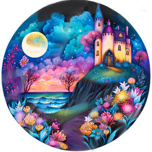 Castle By The Sea Under The Moon - 50*50CM 11CT Stamped Cross Stitch