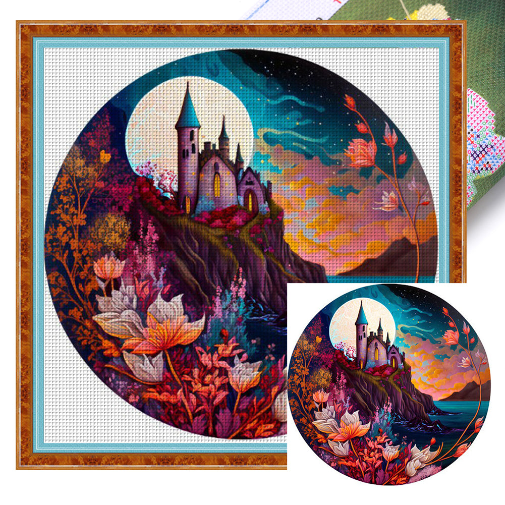 Castle By The Sea Under The Moon - 50*50CM 11CT Stamped Cross Stitch