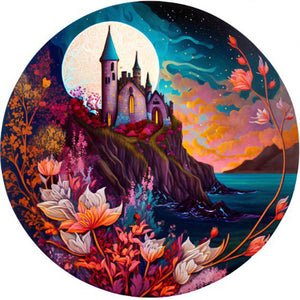 Castle By The Sea Under The Moon - 50*50CM 11CT Stamped Cross Stitch