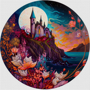 Castle By The Sea Under The Moon - 50*50CM 11CT Stamped Cross Stitch