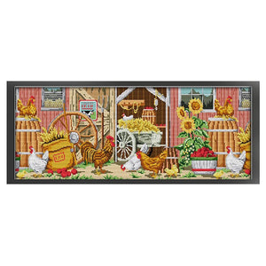 Joy Sunday Farmhouse Landscape - 63*28CM 14CT Stamped Cross Stitch