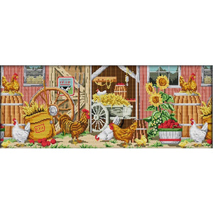 Joy Sunday Farmhouse Landscape - 63*28CM 14CT Stamped Cross Stitch