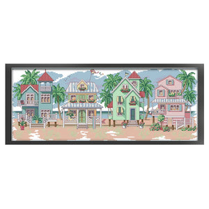 Joy Sunday Seaside Village - 54*21CM 14CT Stamped Cross Stitch