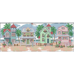 Joy Sunday Seaside Village - 54*21CM 14CT Stamped Cross Stitch