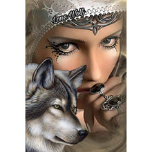 Load image into Gallery viewer, Wolf And Woman 30*45CM(Canvas) Full Round Drill Diamond Painting
