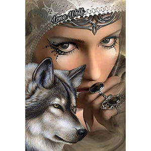 Wolf And Woman 30*45CM(Canvas) Full Round Drill Diamond Painting