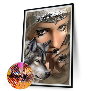 Wolf And Woman 30*45CM(Canvas) Full Round Drill Diamond Painting