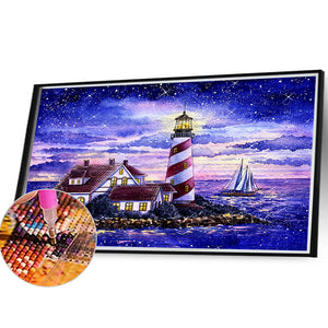 Crossing The Sea Lighthouse 40*30CM(Canvas) Full Round Drill Diamond Painting