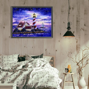 Crossing The Sea Lighthouse 40*30CM(Canvas) Full Round Drill Diamond Painting