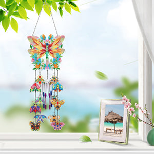 Double Side Wind Chime Diamond Art Hanging Pendant Home Decor (Wreath Butterfly)