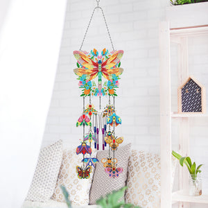 Double Side Wind Chime Diamond Art Hanging Pendant Home Decor (Wreath Butterfly)