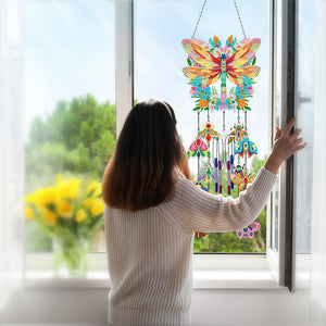 Double Side Wind Chime Diamond Art Hanging Pendant Home Decor (Wreath Butterfly)