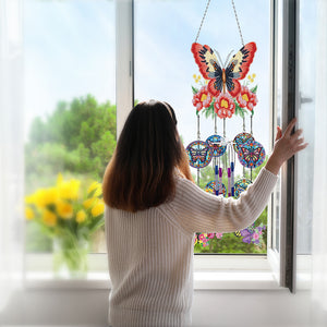 Double Side Wind Chime Diamond Art Hanging Pendant Home Decor (Flower Butterfly)