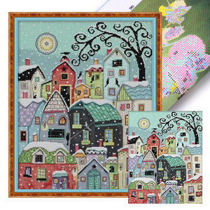 Joy Sunday Snowy Street Scene - 40*48CM 14CT Stamped Cross Stitch