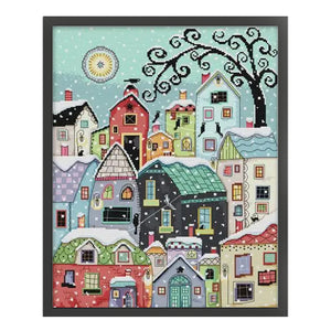 Joy Sunday Snowy Street Scene - 40*48CM 14CT Stamped Cross Stitch