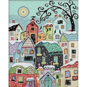 Joy Sunday Snowy Street Scene - 40*48CM 14CT Stamped Cross Stitch