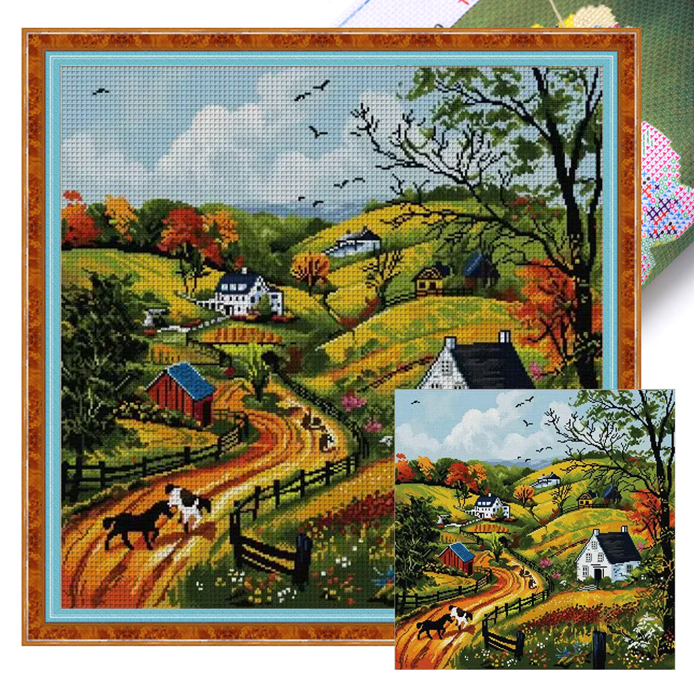 Joy Sunday Spring Hills - 55*55CM 14CT Stamped Cross Stitch