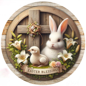 Easter Blessing Bunny And Chick On Cross With Lily Christian Easter 30*30CM(Canvas) Full Round Drill Diamond Painting