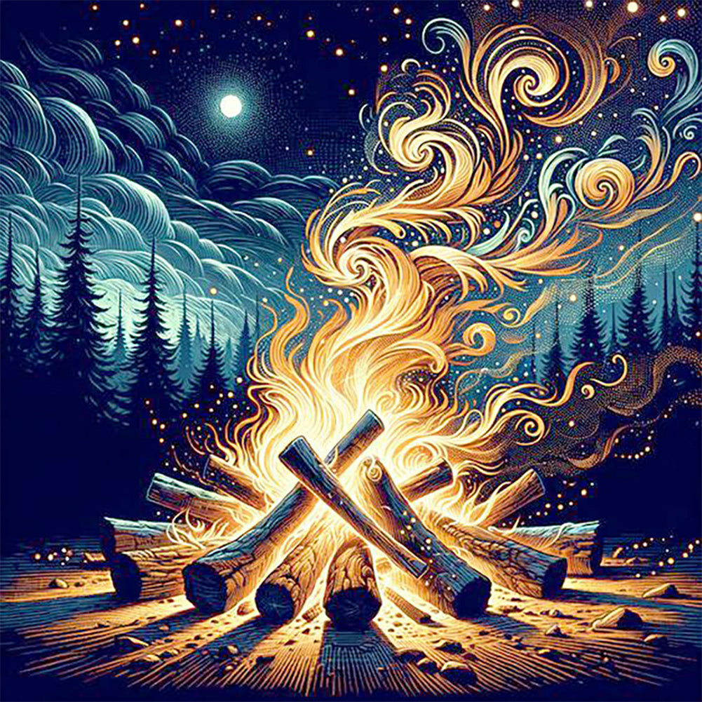 Picnic Bonfire In The Forest 30*30CM(Canvas) Full Round Drill Diamond Painting