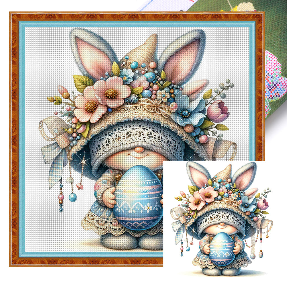 Easter Bunny Gnome - 45*45CM 11CT Stamped Cross Stitch