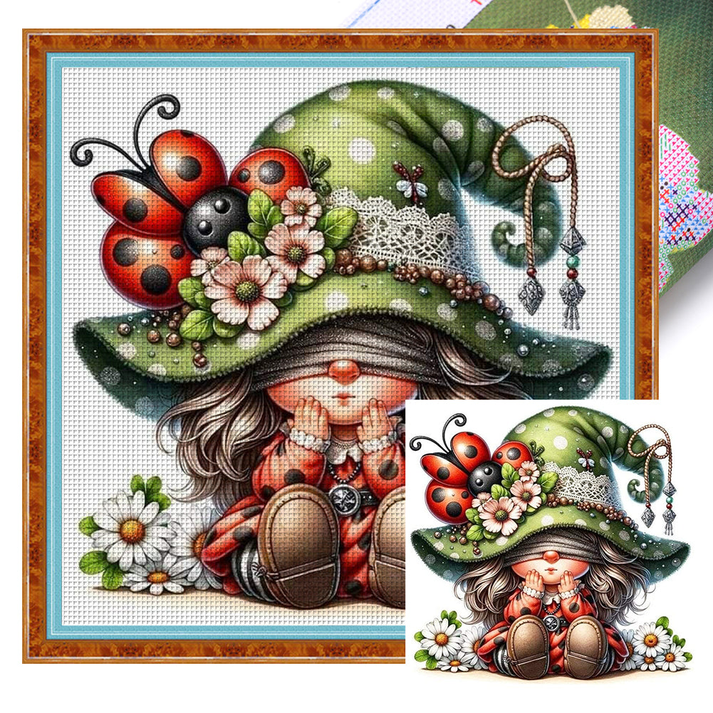 Seven-Star Ladybug Gnome - 45*45CM 11CT Stamped Cross Stitch