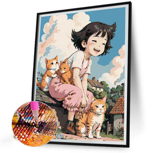 Girl And Cat 40*50CM(Canvas) Full Round Drill Diamond Painting