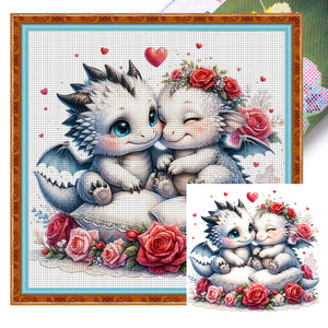 Love Rose Pterosaur - 45*45CM 11CT Stamped Cross Stitch