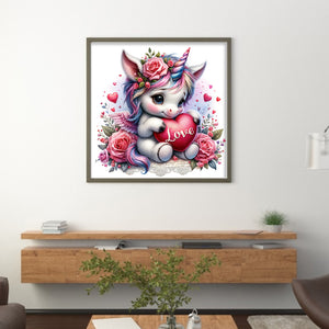 Love Rose Unicorn - 45*45CM 11CT Stamped Cross Stitch