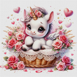 Love Rose Unicorn - 45*45CM 11CT Stamped Cross Stitch