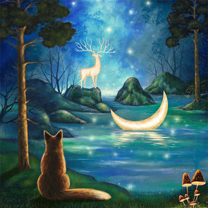 Cat Under The Moonlight - 45*45CM 11CT Stamped Cross Stitch