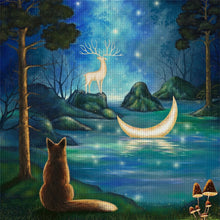 Load image into Gallery viewer, Cat Under The Moonlight - 45*45CM 11CT Stamped Cross Stitch
