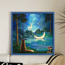 Load image into Gallery viewer, Cat Under The Moonlight - 45*45CM 11CT Stamped Cross Stitch
