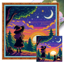 Load image into Gallery viewer, Witch And Cat In The Moonlight - 45*45CM 11CT Stamped Cross Stitch
