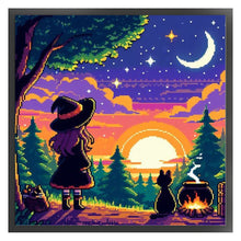 Load image into Gallery viewer, Witch And Cat In The Moonlight - 45*45CM 11CT Stamped Cross Stitch
