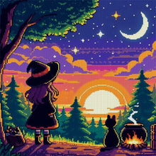 Load image into Gallery viewer, Witch And Cat In The Moonlight - 45*45CM 11CT Stamped Cross Stitch
