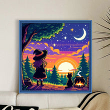 Load image into Gallery viewer, Witch And Cat In The Moonlight - 45*45CM 11CT Stamped Cross Stitch
