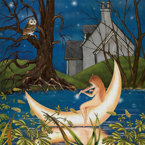 Girl And Owl In The Moonlight - 45*45CM 11CT Stamped Cross Stitch