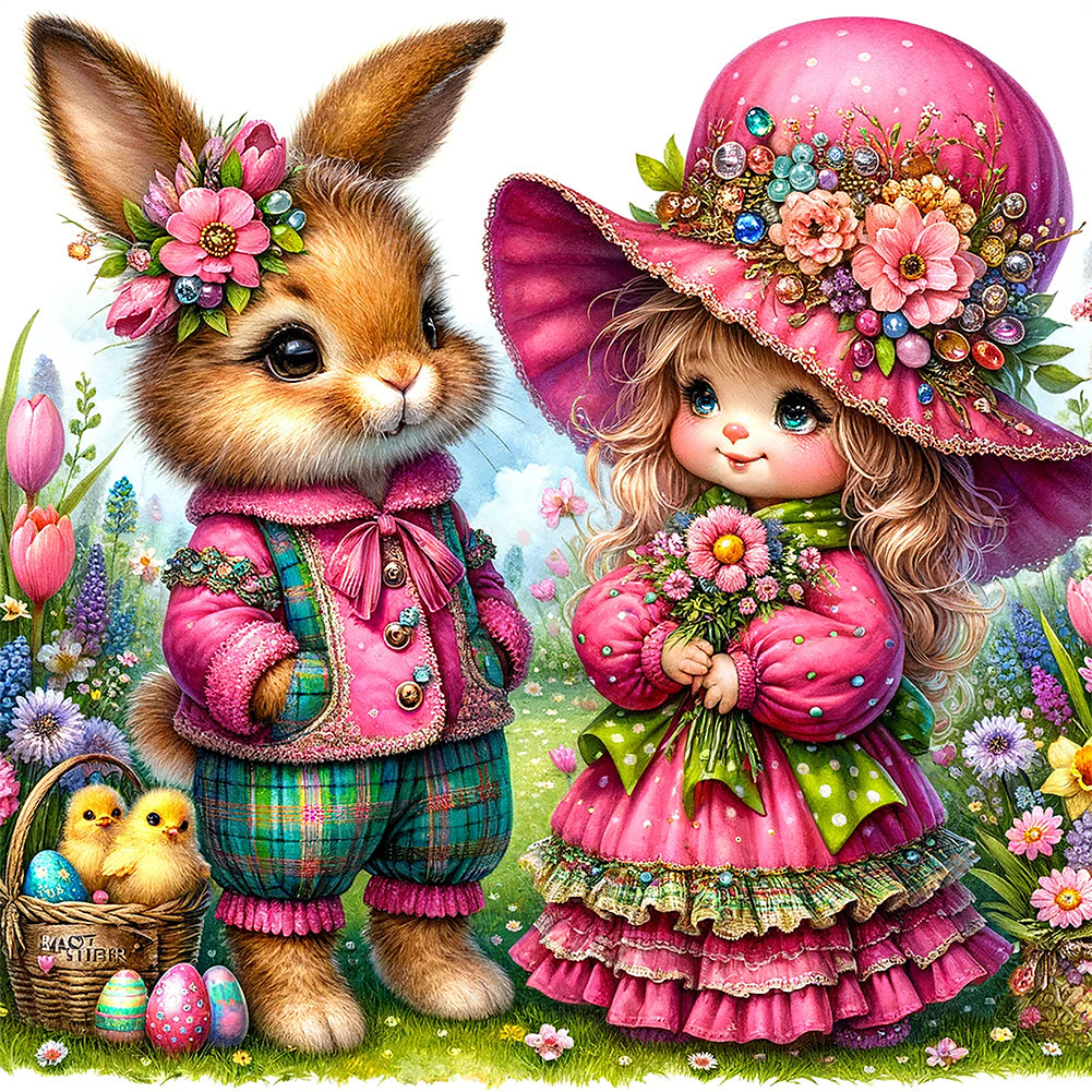 Easter Flowers Bunny 30*30CM(Canvas) Full Round Drill Diamond Painting