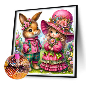 Easter Flowers Bunny 30*30CM(Canvas) Full Round Drill Diamond Painting