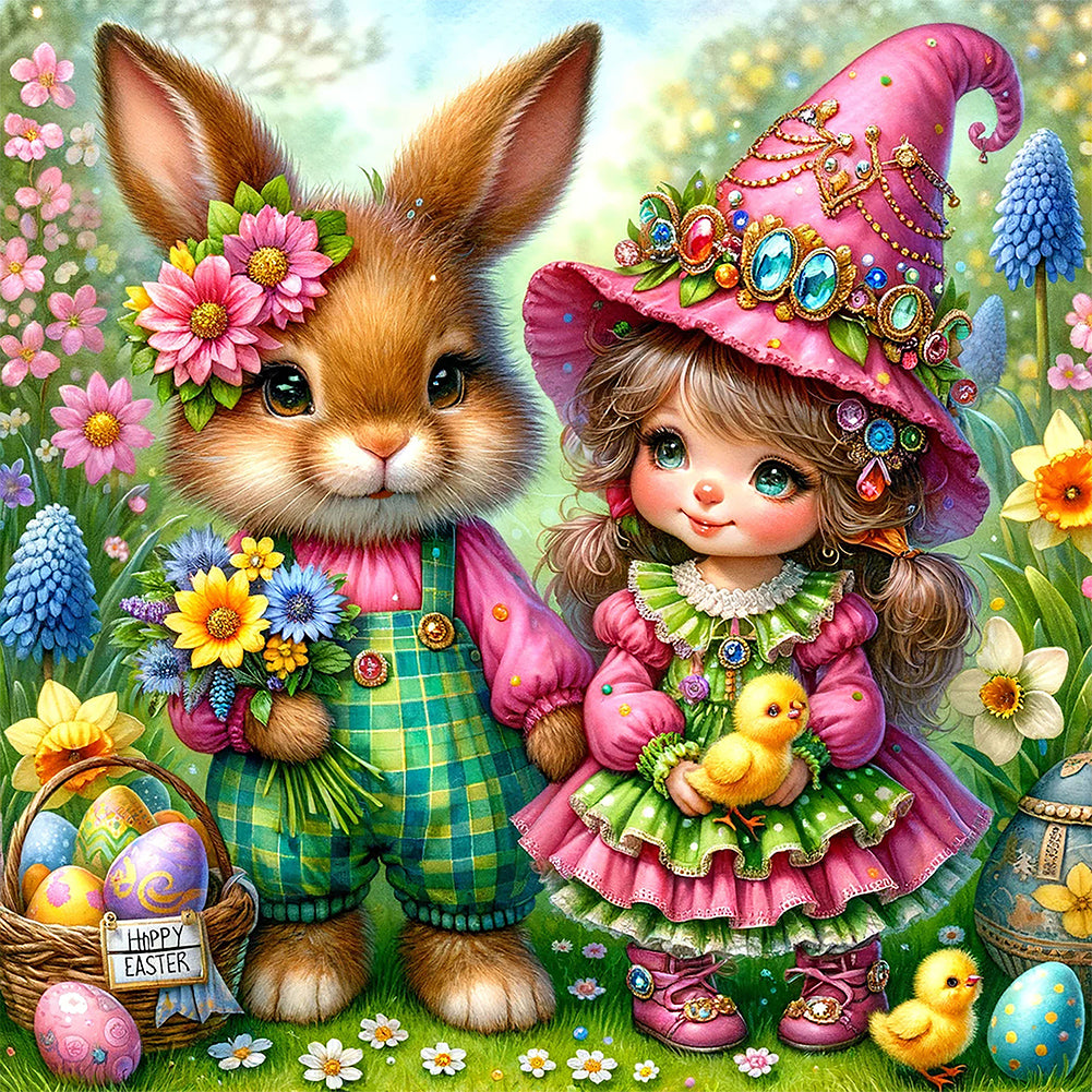 Easter Flowers Bunny 30*30CM(Canvas) Full Round Drill Diamond Painting