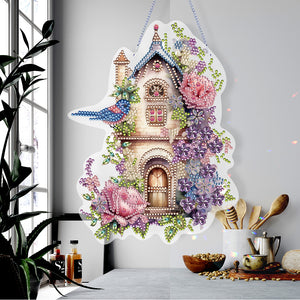 Acrylic Single Side Flower Birdcage Diamond Painting Hanging Pendant (GJ493)