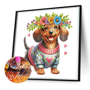 Garland Dachshund 30*30CM(Canvas) Partial Special Shaped Drill Diamond Painting