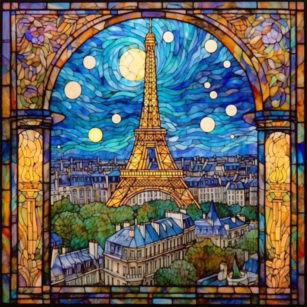 Glass Painting - Paris Eiffel Tower 30*30CM(Canvas) Full Round Drill Diamond Painting