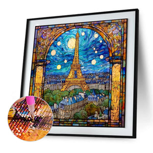 Glass Painting - Paris Eiffel Tower 30*30CM(Canvas) Full Round Drill Diamond Painting