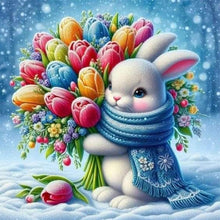 Load image into Gallery viewer, Bunny Holding Flowers In The Snow 30*30CM(Canvas) Full Round Drill Diamond Painting
