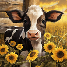 Load image into Gallery viewer, Sunflower Cow 30*30CM(Canvas) Full Round Drill Diamond Painting
